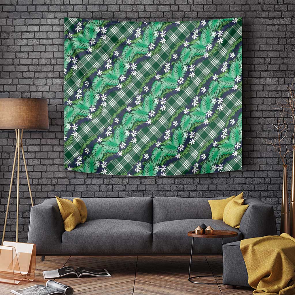 Polynesian Monstera Tiare Floral Tapestry Forest Green Tropical Plaid LT01 Green - Polynesian Pride