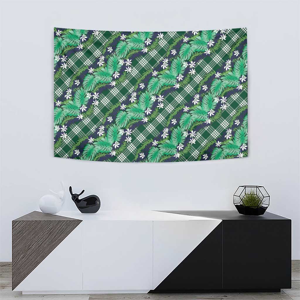 Polynesian Monstera Tiare Floral Tapestry Forest Green Tropical Plaid LT01 - Polynesian Pride