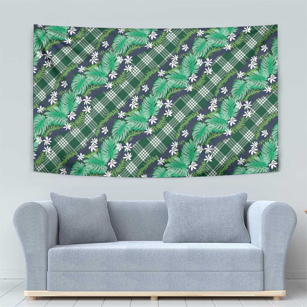 Polynesian Monstera Tiare Floral Tapestry Forest Green Tropical Plaid LT01 - Polynesian Pride