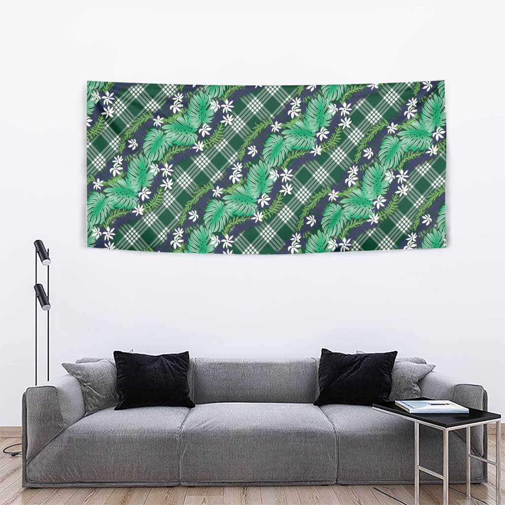 Polynesian Monstera Tiare Floral Tapestry Forest Green Tropical Plaid LT01 - Polynesian Pride