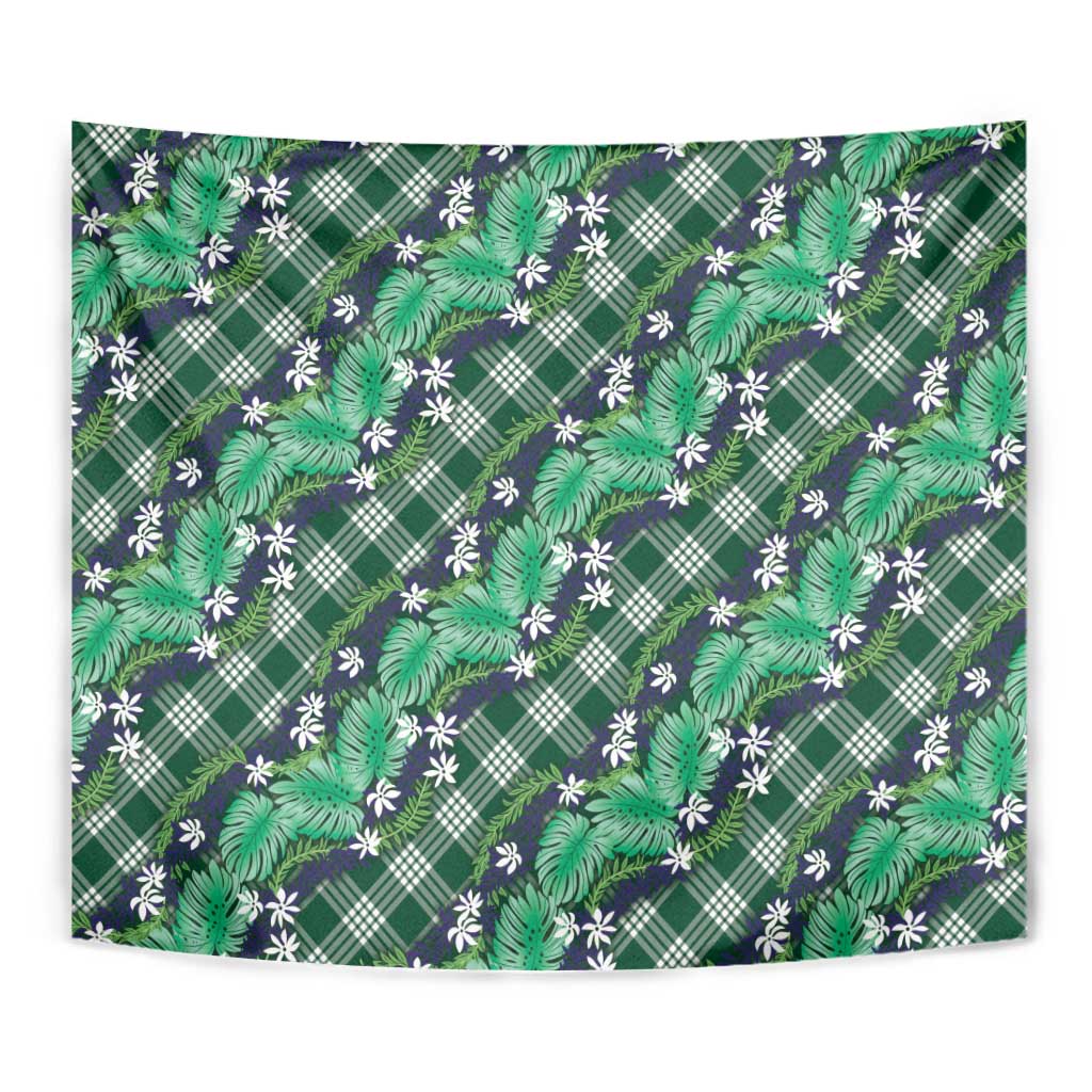 Polynesian Monstera Tiare Floral Tapestry Forest Green Tropical Plaid LT01 - Polynesian Pride