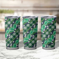 Polynesian Monstera Tiare Floral Tumbler Cup Forest Green Tropical Plaid LT01 - Polynesian Pride