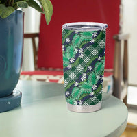 Polynesian Monstera Tiare Floral Tumbler Cup Forest Green Tropical Plaid LT01 - Polynesian Pride