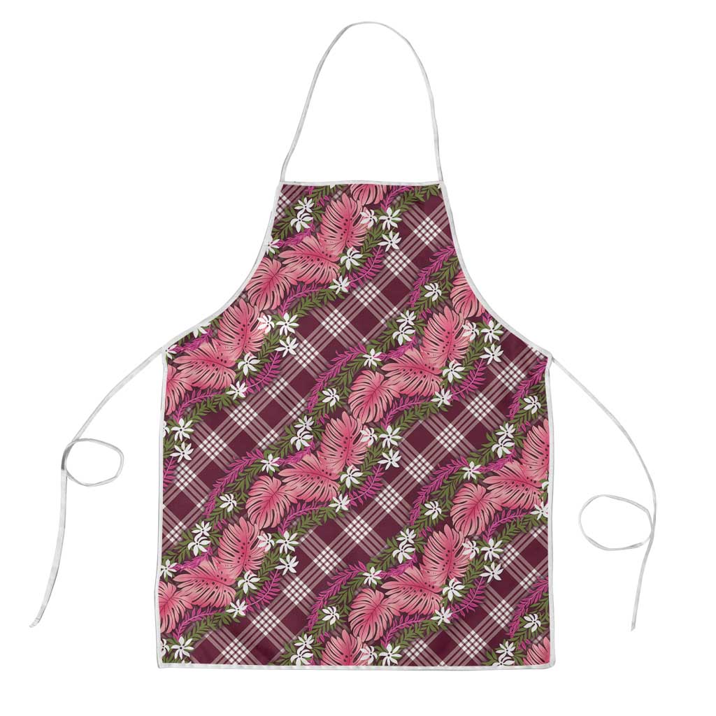 Polynesian Monstera Tiare Floral Apron Fuchsia Tropical Plaid LT01 Pink - Polynesian Pride