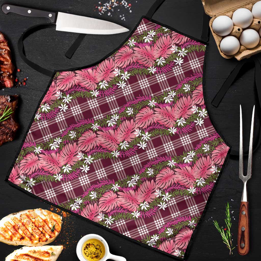 Polynesian Monstera Tiare Floral Apron Fuchsia Tropical Plaid LT01 Pink - Polynesian Pride