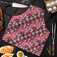 Polynesian Monstera Tiare Floral Apron Fuchsia Tropical Plaid LT01 Pink - Polynesian Pride