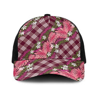 Polynesian Monstera Tiare Floral Baseball Net Cap Fuchsia Tropical Plaid LT01 One Size Black Pink - Polynesian Pride