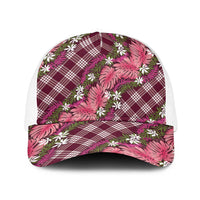 Polynesian Monstera Tiare Floral Baseball Net Cap Fuchsia Tropical Plaid LT01 One Size White Pink - Polynesian Pride