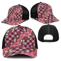 Polynesian Monstera Tiare Floral Baseball Net Cap Fuchsia Tropical Plaid LT01 - Polynesian Pride