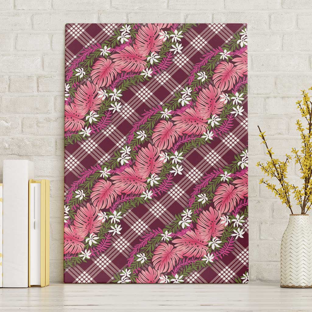 Polynesian Monstera Tiare Floral Canvas Wall Art Fuchsia Tropical Plaid LT01 Without Frame Pink - Polynesian Pride