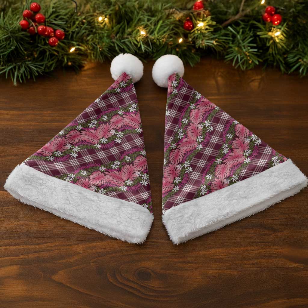 Polynesian Monstera Tiare Floral Christmas Santa Hat Fuchsia Tropical Plaid LT01 - Polynesian Pride