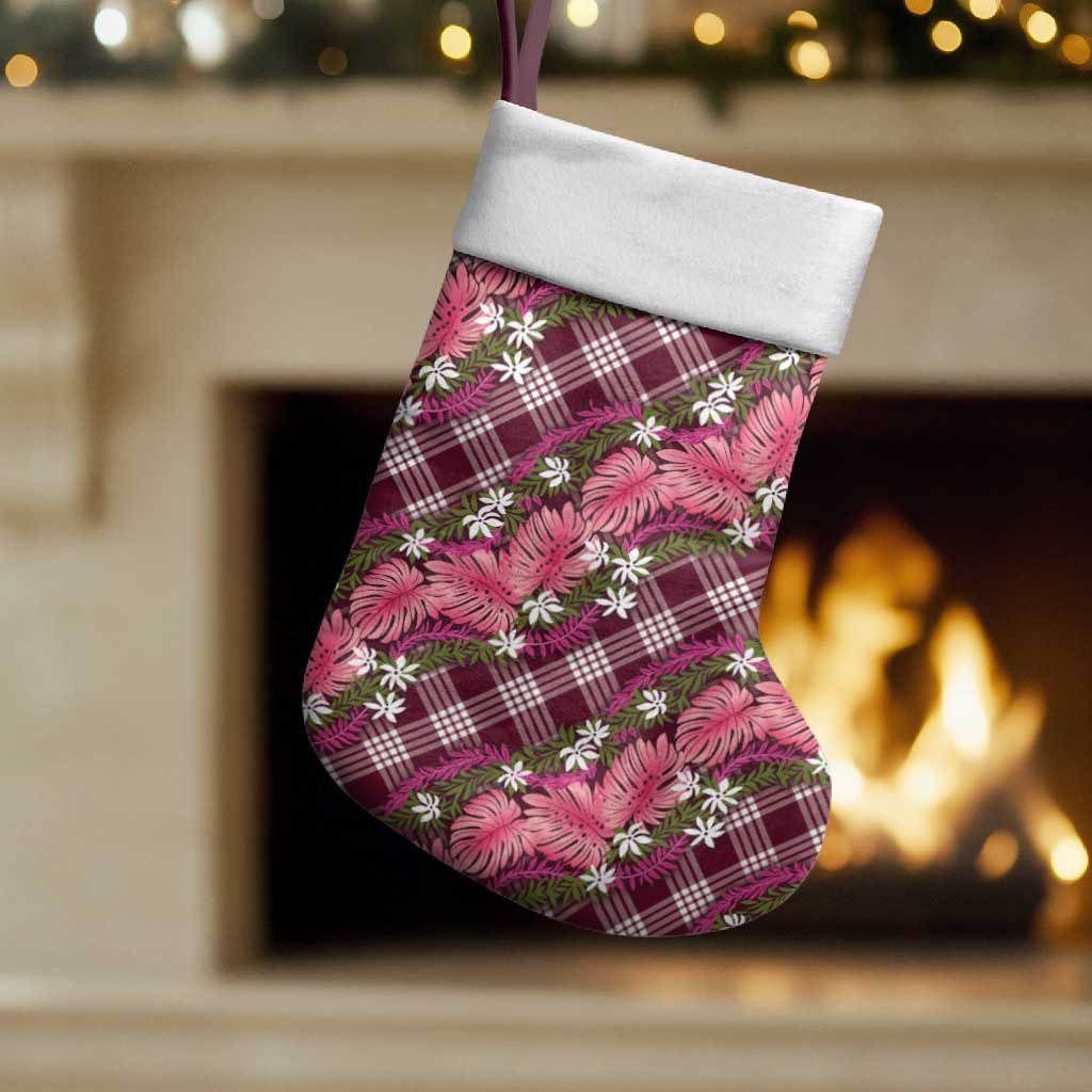 Polynesian Monstera Tiare Floral Christmas Stocking Fuchsia Tropical Plaid LT01 Set of 2 Pink - Polynesian Pride