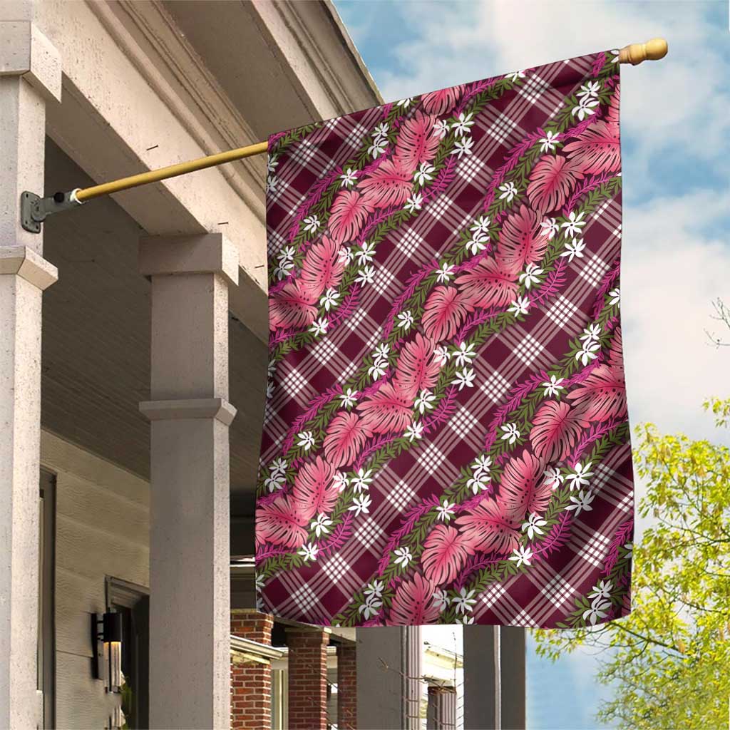 Polynesian Monstera Tiare Floral Garden Flag Fuchsia Tropical Plaid LT01 House Flag Pink - Polynesian Pride