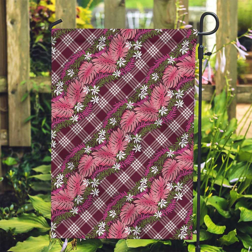 Polynesian Monstera Tiare Floral Garden Flag Fuchsia Tropical Plaid LT01 Garden Flag Pink - Polynesian Pride