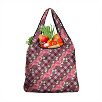 Polynesian Monstera Tiare Floral Grocery Bag Fuchsia Tropical Plaid LT01 1-pack One Size Pink - Polynesian Pride