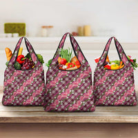 Polynesian Monstera Tiare Floral Grocery Bag Fuchsia Tropical Plaid LT01 3-pack One Size Pink - Polynesian Pride