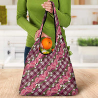 Polynesian Monstera Tiare Floral Grocery Bag Fuchsia Tropical Plaid LT01 - Polynesian Pride