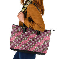 Polynesian Monstera Tiare Floral Leather Tote Bag Fuchsia Tropical Plaid LT01 Pink - Polynesian Pride