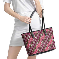Polynesian Monstera Tiare Floral Leather Tote Bag Fuchsia Tropical Plaid LT01 - Polynesian Pride