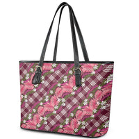 Polynesian Monstera Tiare Floral Leather Tote Bag Fuchsia Tropical Plaid LT01 - Polynesian Pride