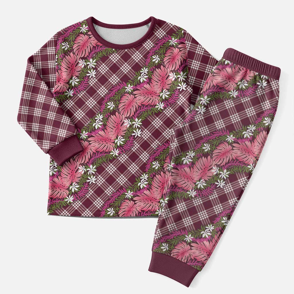 Polynesian Monstera Tiare Floral Christmas Pajama Set Fuchsia Tropical Plaid LT01 Men Pink - Polynesian Pride