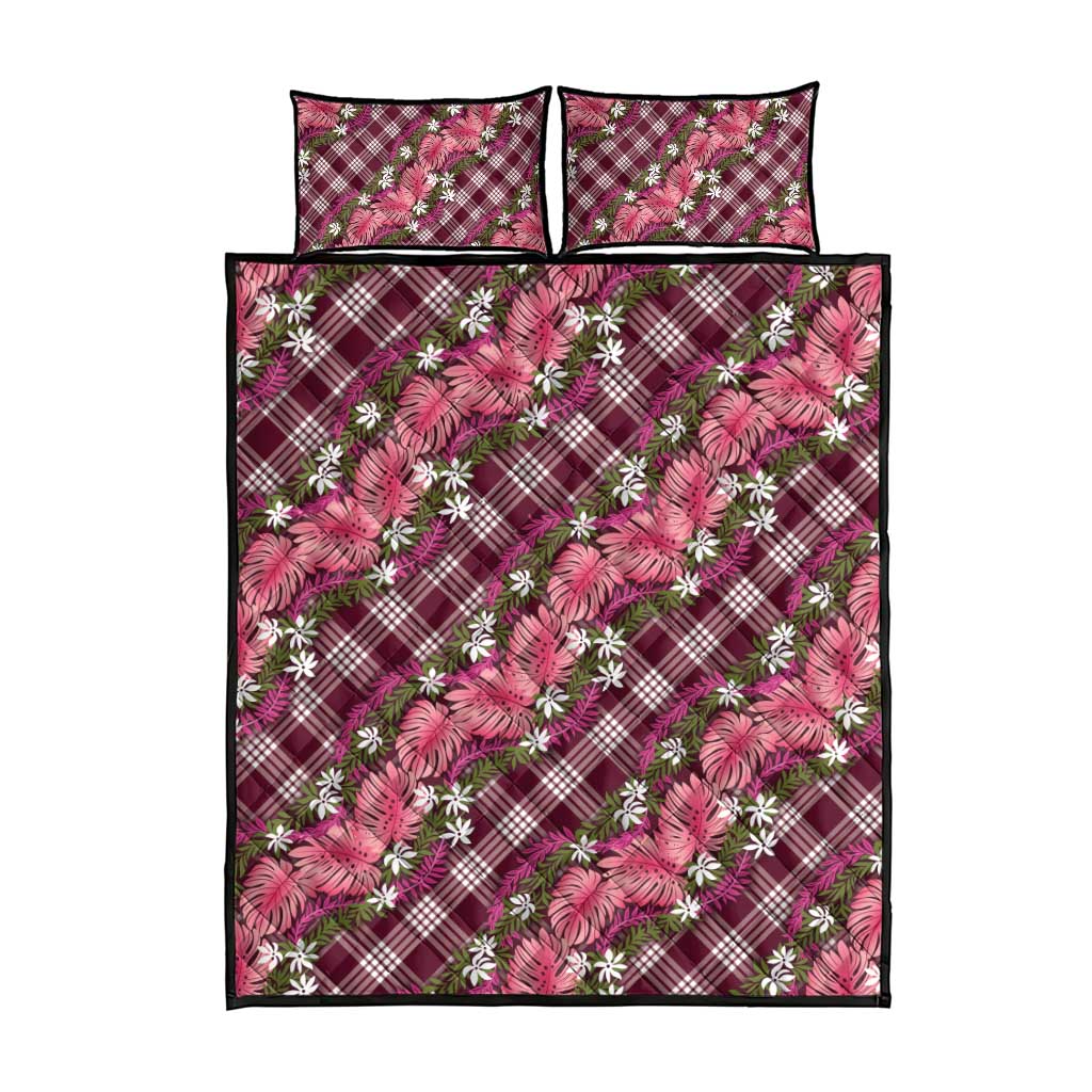Polynesian Monstera Tiare Floral Quilt Bed Set Fuchsia Tropical Plaid LT01 - Polynesian Pride