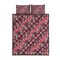 Polynesian Monstera Tiare Floral Quilt Bed Set Fuchsia Tropical Plaid LT01 - Polynesian Pride
