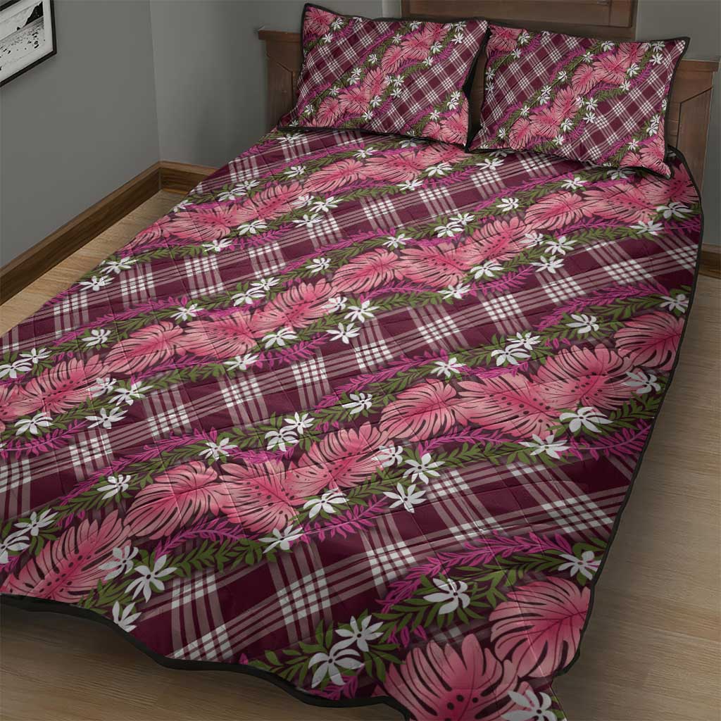 Polynesian Monstera Tiare Floral Quilt Bed Set Fuchsia Tropical Plaid LT01 - Polynesian Pride