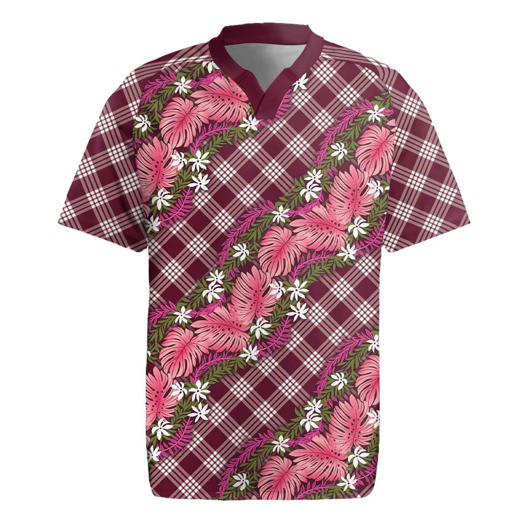 Polynesian Monstera Tiare Floral Rugby Jersey Fuchsia Tropical Plaid LT01 Pink - Polynesian Pride