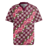 Polynesian Monstera Tiare Floral Rugby Jersey Fuchsia Tropical Plaid LT01 Pink - Polynesian Pride