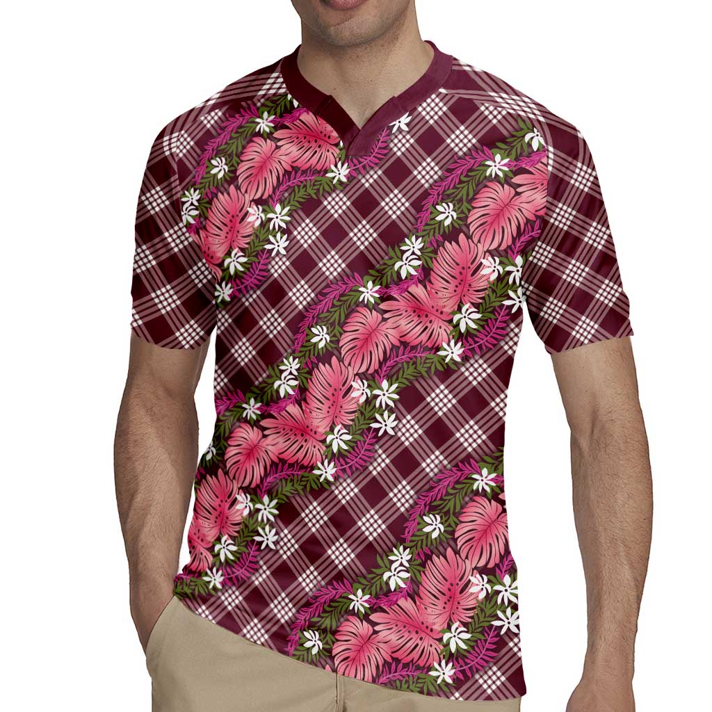 Polynesian Monstera Tiare Floral Rugby Jersey Fuchsia Tropical Plaid LT01 - Polynesian Pride