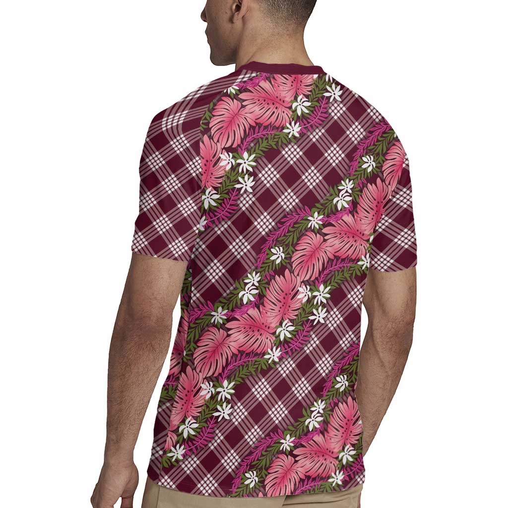 Polynesian Monstera Tiare Floral Rugby Jersey Fuchsia Tropical Plaid LT01 - Polynesian Pride