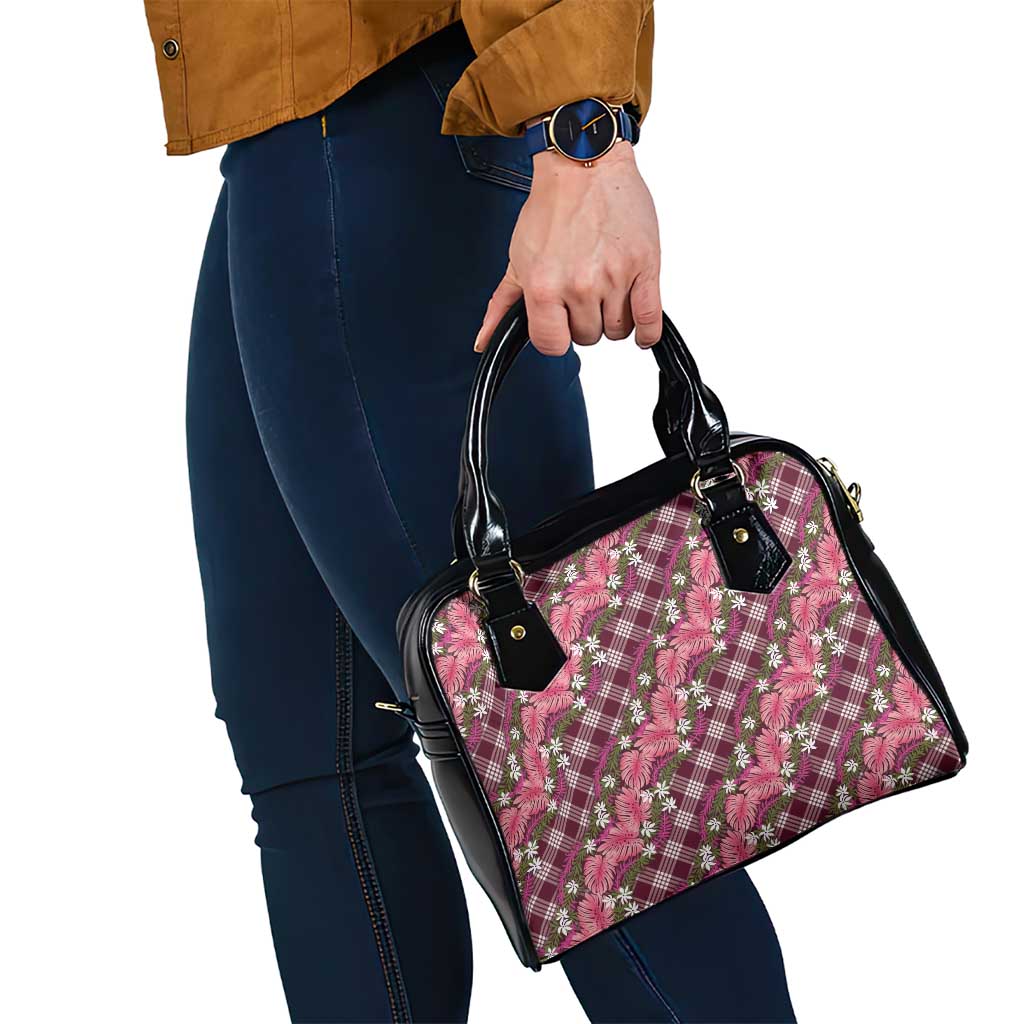 Polynesian Monstera Tiare Floral Shoulder Handbag Fuchsia Tropical Plaid LT01 - Polynesian Pride