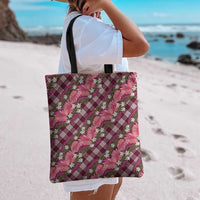 Polynesian Monstera Tiare Floral Tote Bag Fuchsia Tropical Plaid LT01 - Polynesian Pride