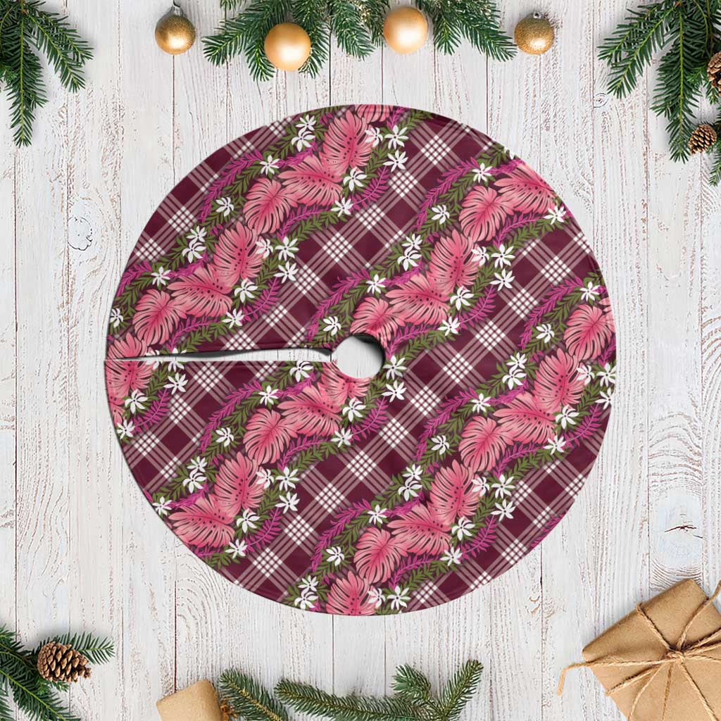 Polynesian Monstera Tiare Floral Tree Skirt Fuchsia Tropical Plaid LT01 Casual Pink - Polynesian Pride
