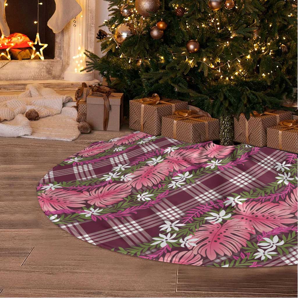 Polynesian Monstera Tiare Floral Tree Skirt Fuchsia Tropical Plaid LT01 - Polynesian Pride
