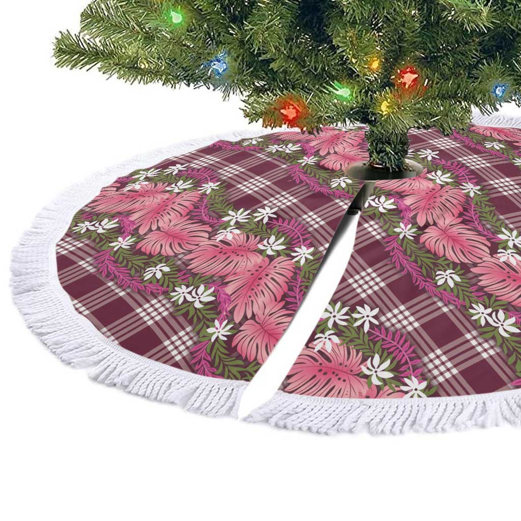 Polynesian Monstera Tiare Floral Tree Skirt Fuchsia Tropical Plaid LT01 - Polynesian Pride