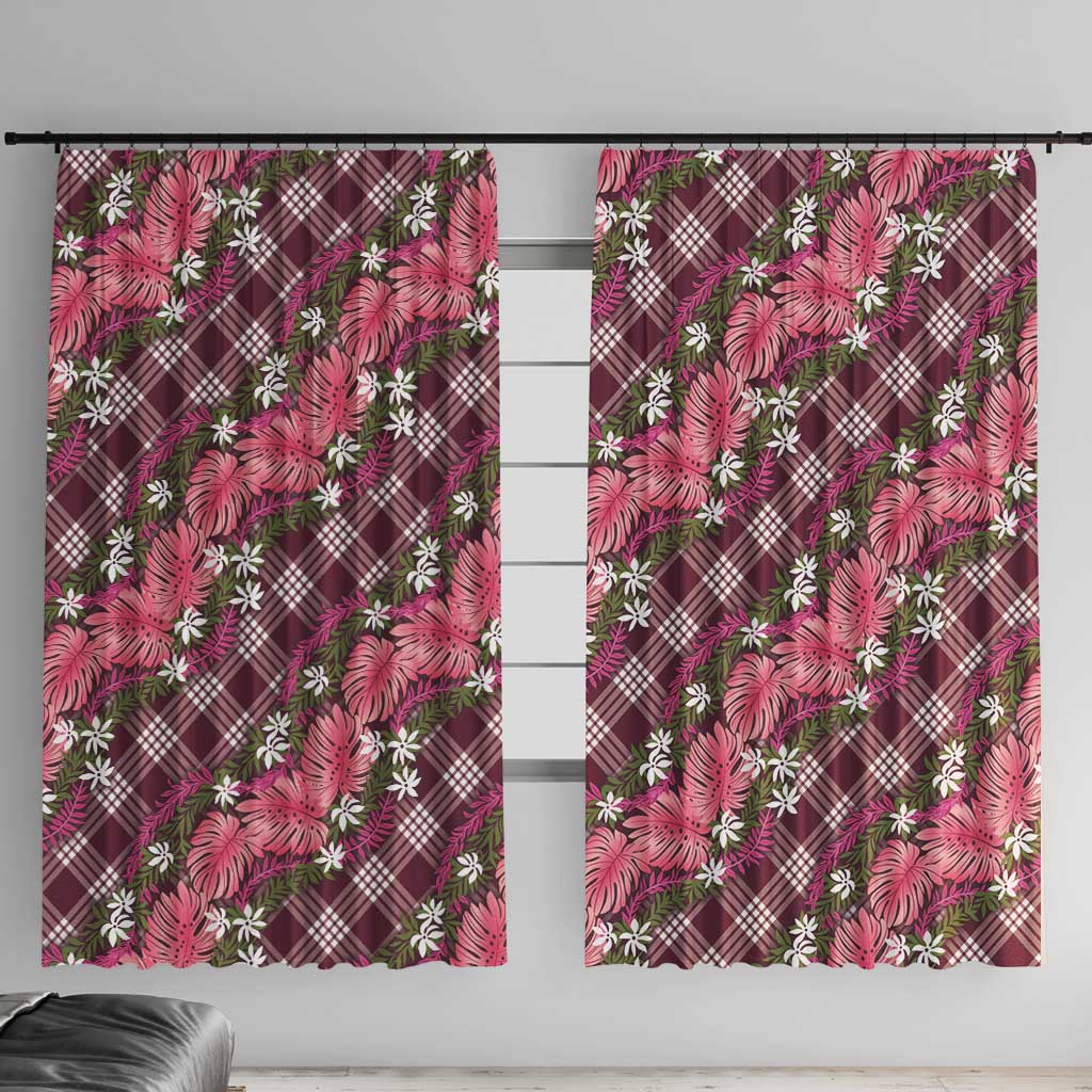 Polynesian Monstera Tiare Floral Window Curtain Fuchsia Tropical Plaid LT01 With Hooks Pink - Polynesian Pride