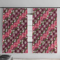 Polynesian Monstera Tiare Floral Window Curtain Fuchsia Tropical Plaid LT01 With Hooks Pink - Polynesian Pride