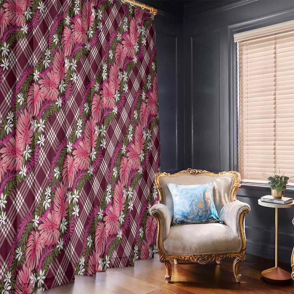 Polynesian Monstera Tiare Floral Window Curtain Fuchsia Tropical Plaid LT01 - Polynesian Pride