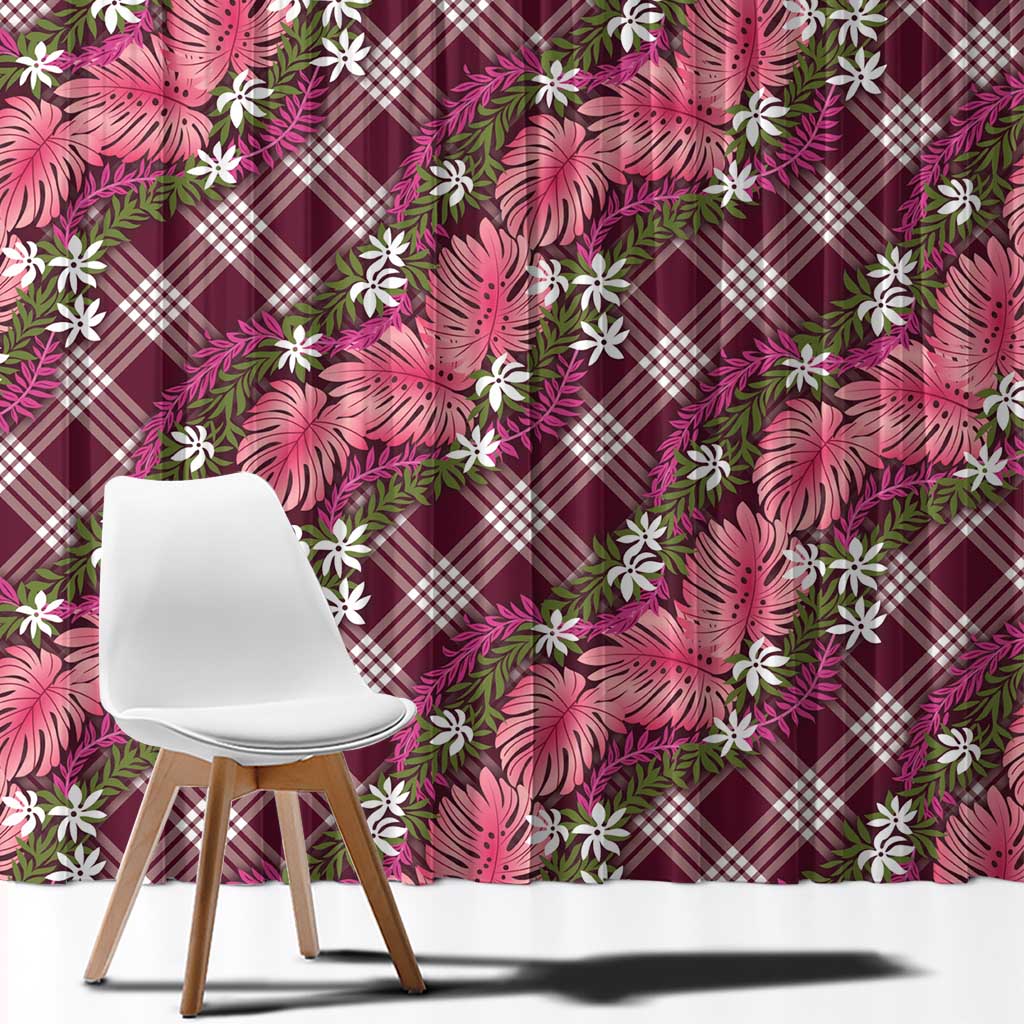 Polynesian Monstera Tiare Floral Window Curtain Fuchsia Tropical Plaid LT01 - Polynesian Pride
