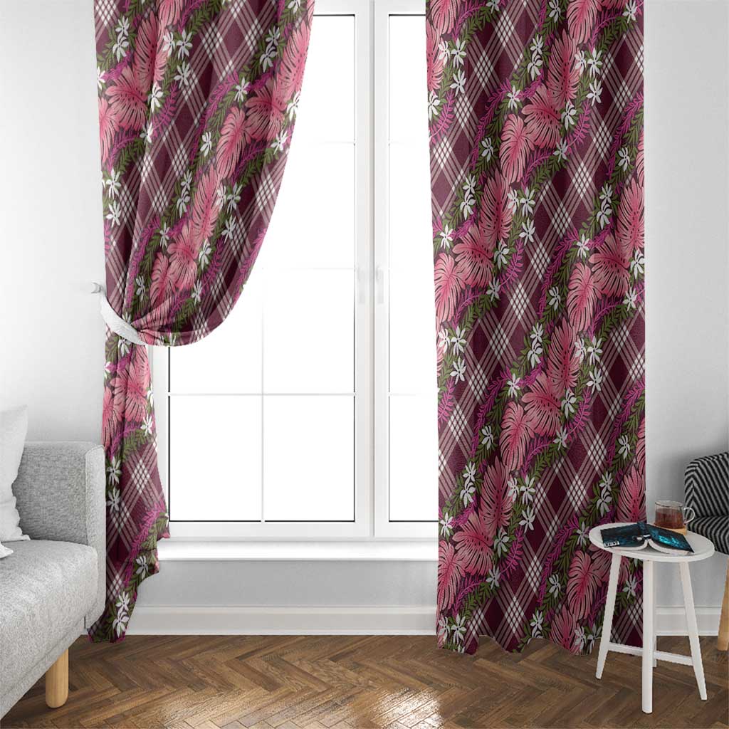 Polynesian Monstera Tiare Floral Window Curtain Fuchsia Tropical Plaid LT01 - Polynesian Pride