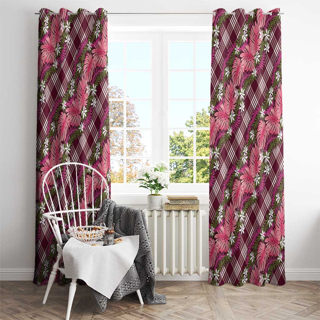 Polynesian Monstera Tiare Floral Window Curtain Fuchsia Tropical Plaid LT01 - Polynesian Pride