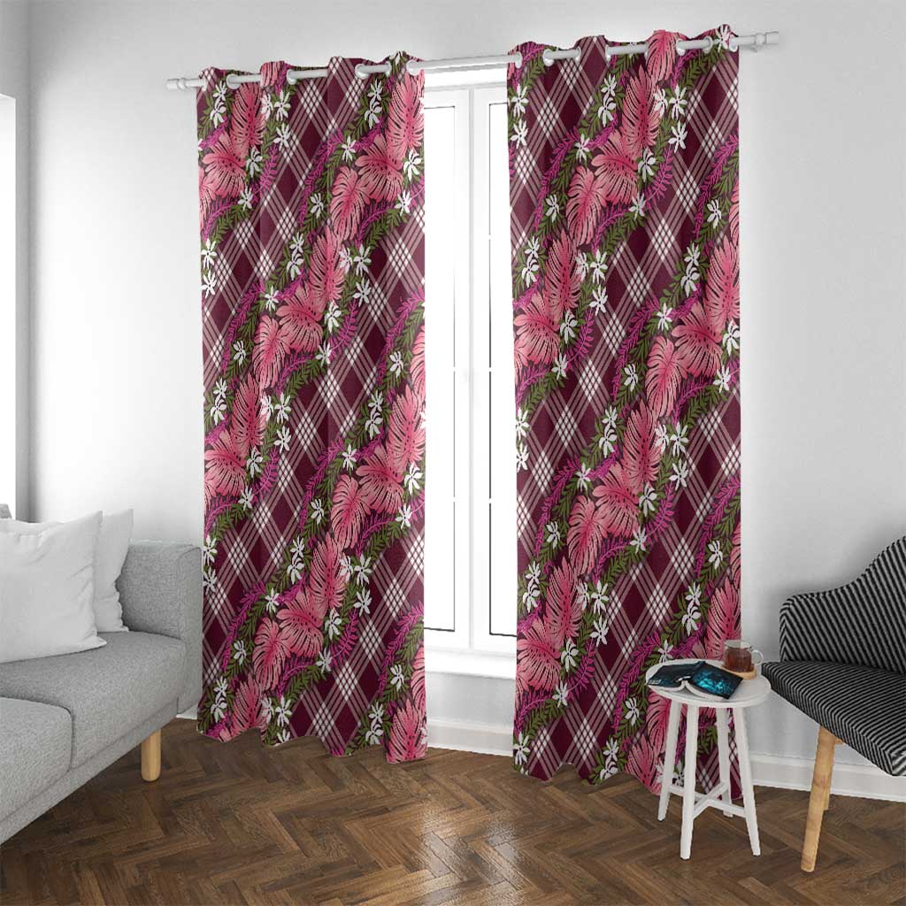 Polynesian Monstera Tiare Floral Window Curtain Fuchsia Tropical Plaid LT01 With Grommets Pink - Polynesian Pride