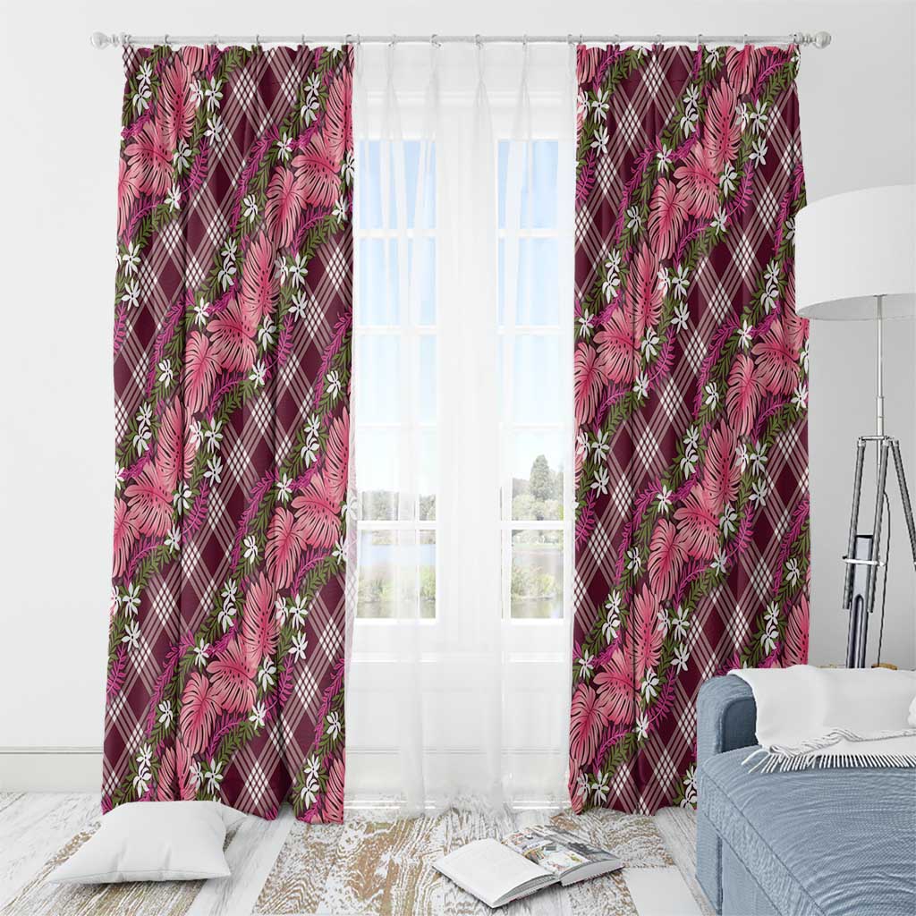 Polynesian Monstera Tiare Floral Window Curtain Fuchsia Tropical Plaid LT01 - Polynesian Pride
