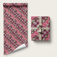 Polynesian Monstera Tiare Floral Wrapping Paper Fuchsia Tropical Plaid LT01 58" × 23" Pink - Polynesian Pride
