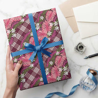 Polynesian Monstera Tiare Floral Wrapping Paper Fuchsia Tropical Plaid LT01 - Polynesian Pride