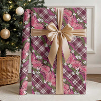 Polynesian Monstera Tiare Floral Wrapping Paper Fuchsia Tropical Plaid LT01 - Polynesian Pride
