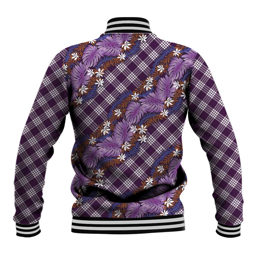 Polynesian Monstera Tiare Floral Baseball Jacket Lavender Tropical Plaid LT01 - Polynesian Pride