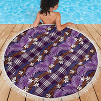 Polynesian Monstera Tiare Floral Beach Blanket Lavender Tropical Plaid LT01 - Polynesian Pride